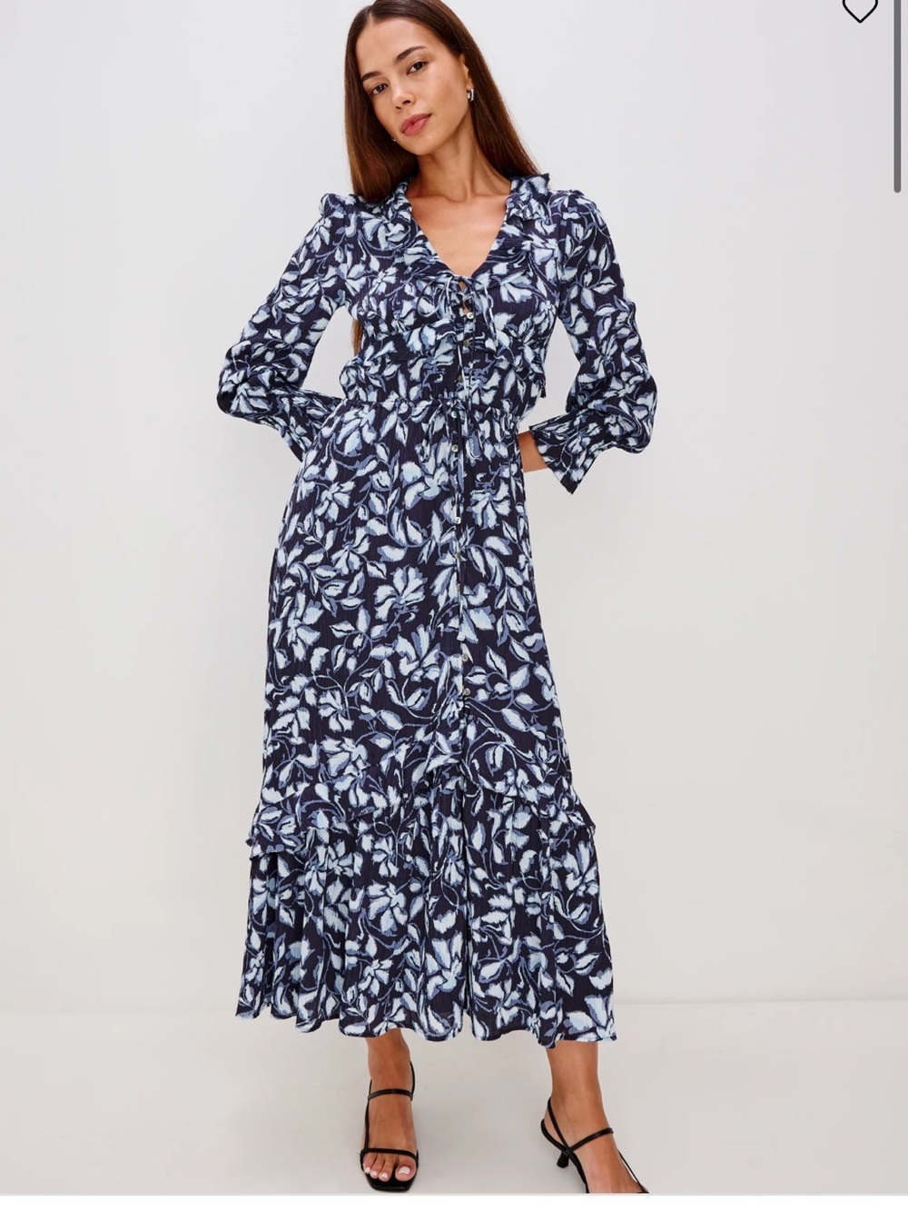Rails Betty Dress in Navy Jasmine Size Small Floral Ruffle Long Sleeve Midi